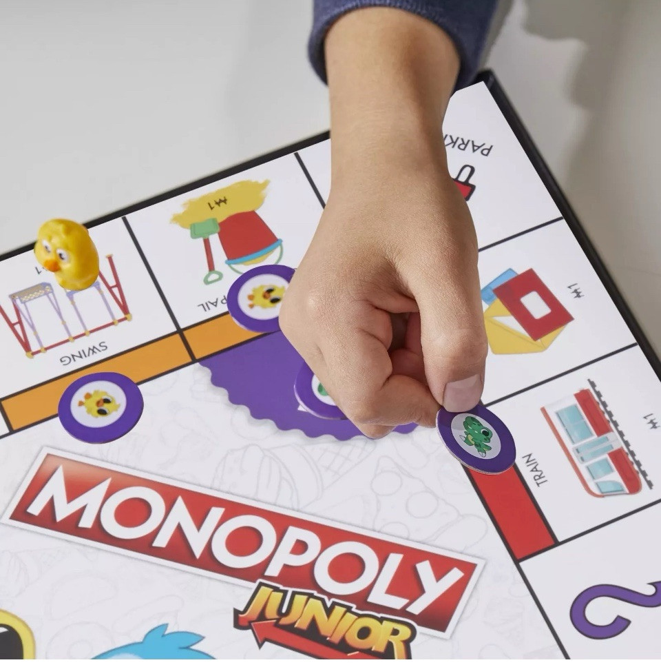 Hasbro Gaming Monopoly Junior Board Game 2-Sided Gameboard 2 Games in 1 Monopoly