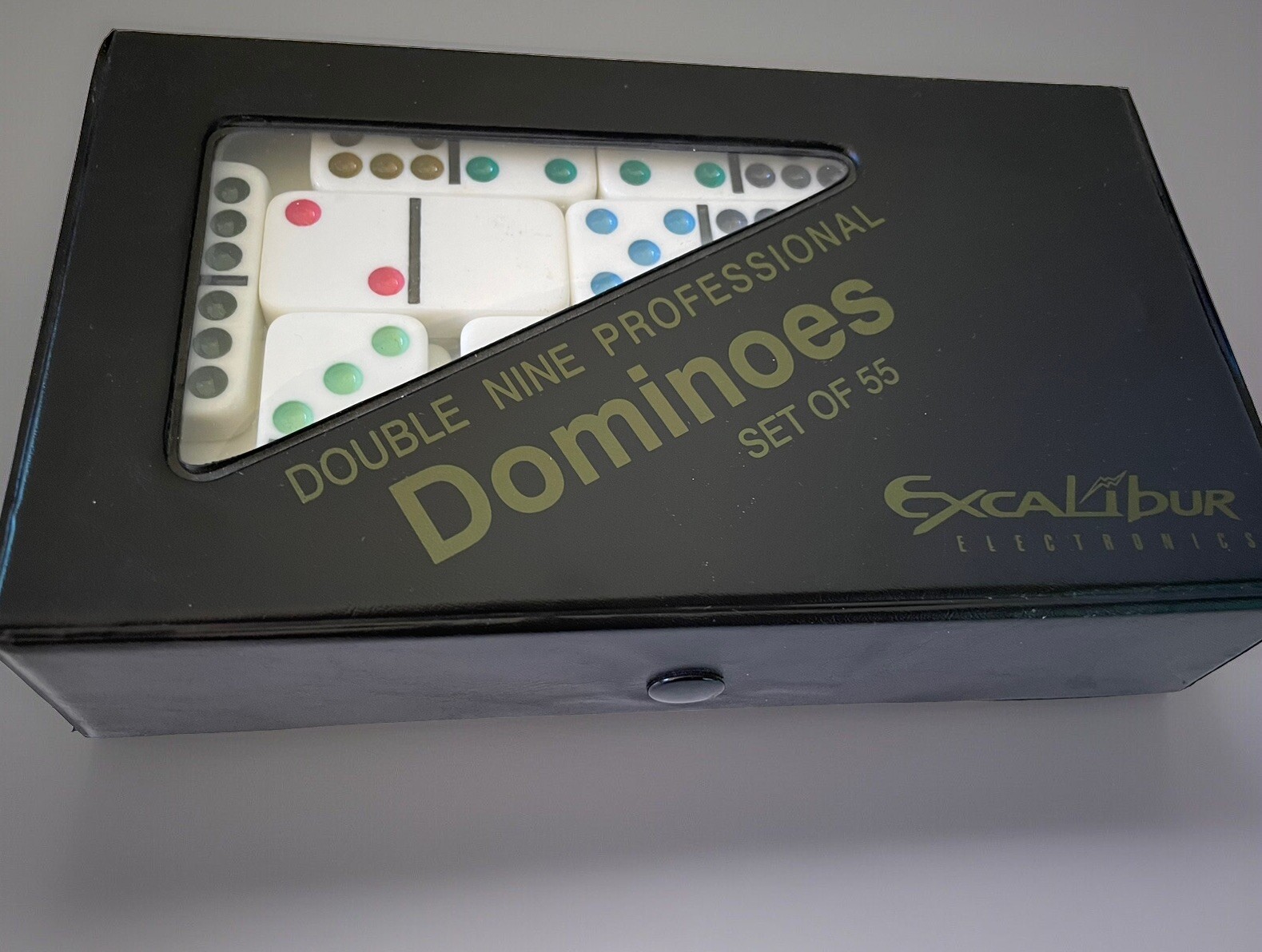 EXCALIBUR PROFFESIONAL DOMINOES Double-Nine Colored Set Of 55 Black Case