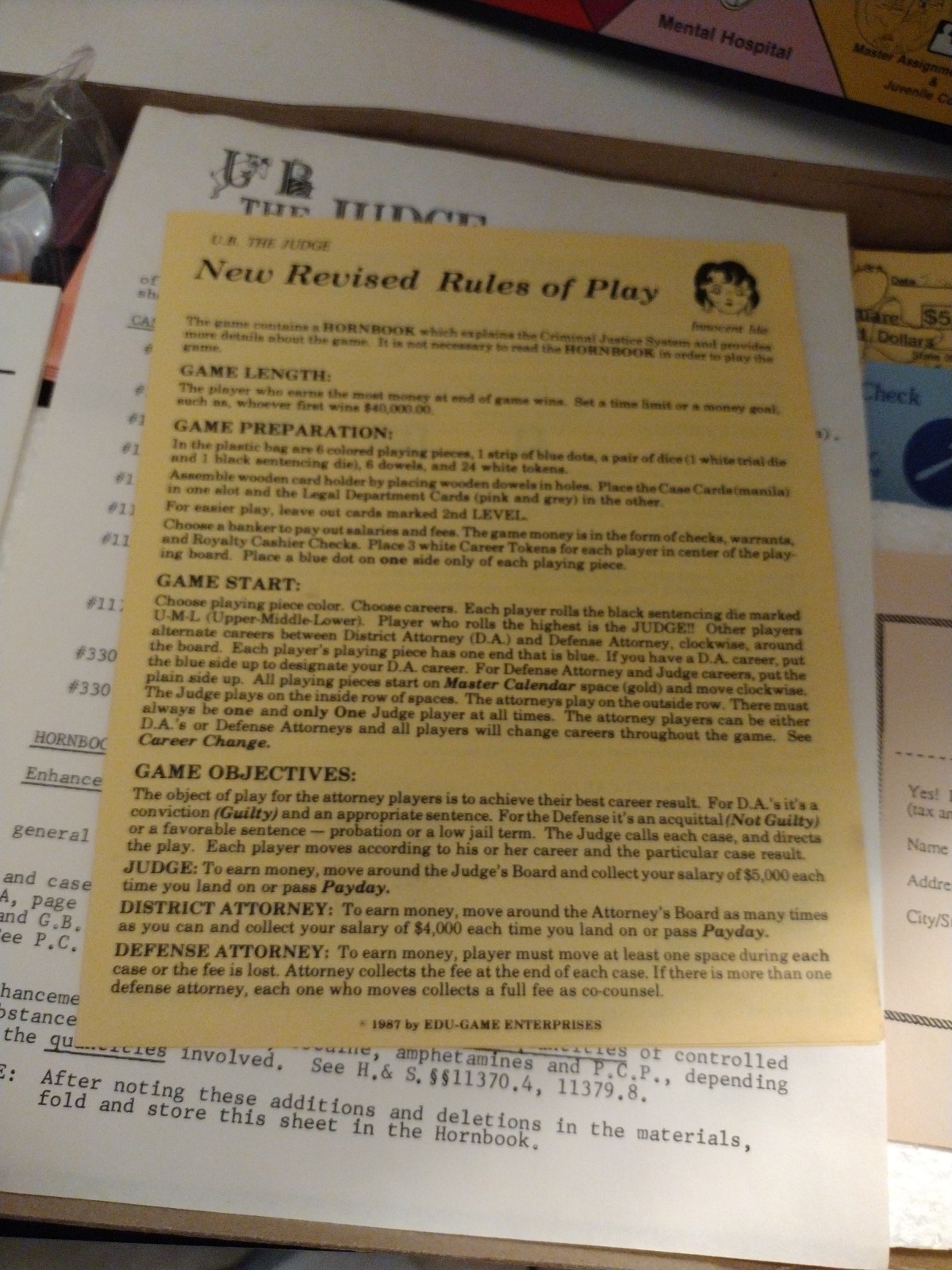U B The Judge Vintage Crime & Punishment Board Game 1985 Edu-Game Enterprises