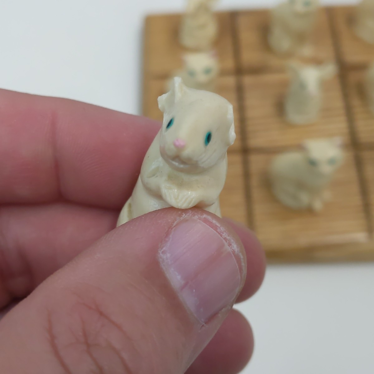 Vintage Cat Mouse Tic Tac Toe Game Wood Board Figurines Folk Art Cats Mice