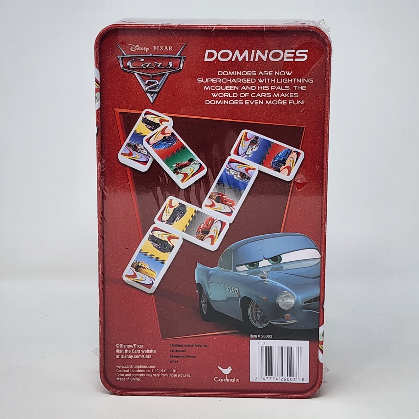 Disney Pixar Cars 2 Dominoes Cardinal 28 Plastic Dominoes Factory Sealed Tin
