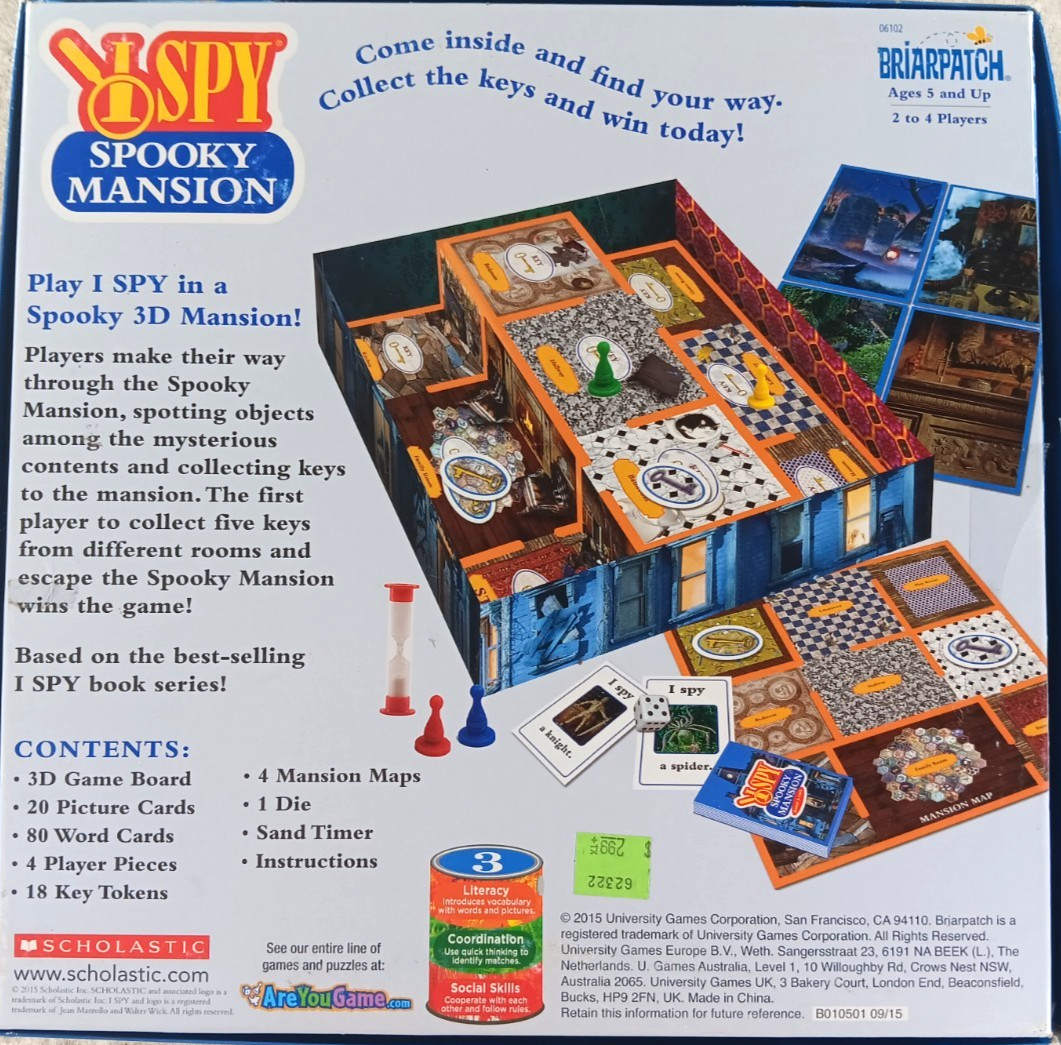 I Spy Spooky Mansion Board Game Briarpatch 2-4 players Ages 5 and up 2015.