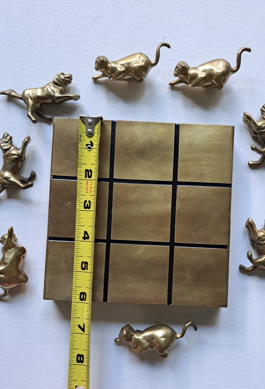 VTG PENCO Brass CAT & DOG Figurine Tic Tac Toe Game Labrador Golden Retriever