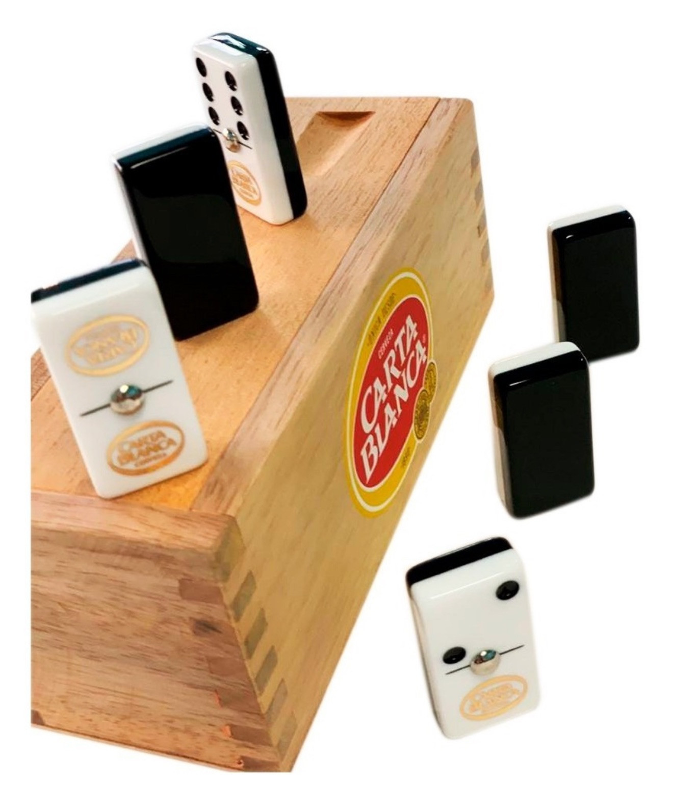 Domino Carta Blanca Profesional Blanco Y Negro Caja Madera