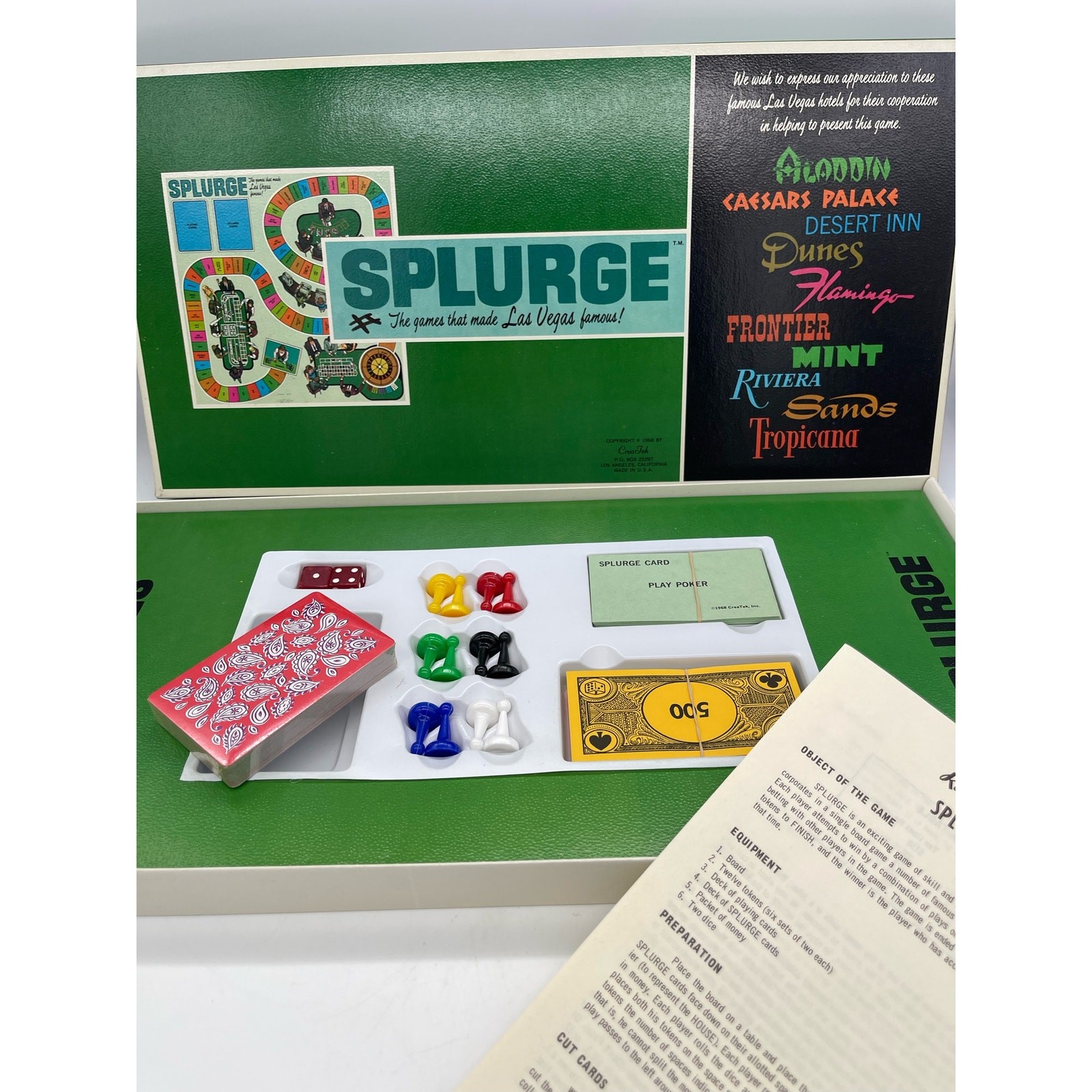 NOS Las Vegas Nevada Vintage Splurge Casino Board Game 1968 Crea Tek Casinos