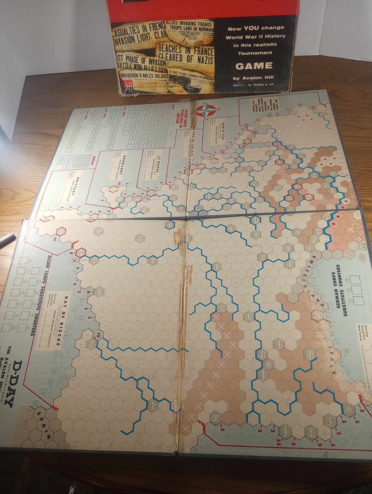 Vintage 1961 D-Day World War II Invasion Board Game #508 Avalon Hill WWII D Day