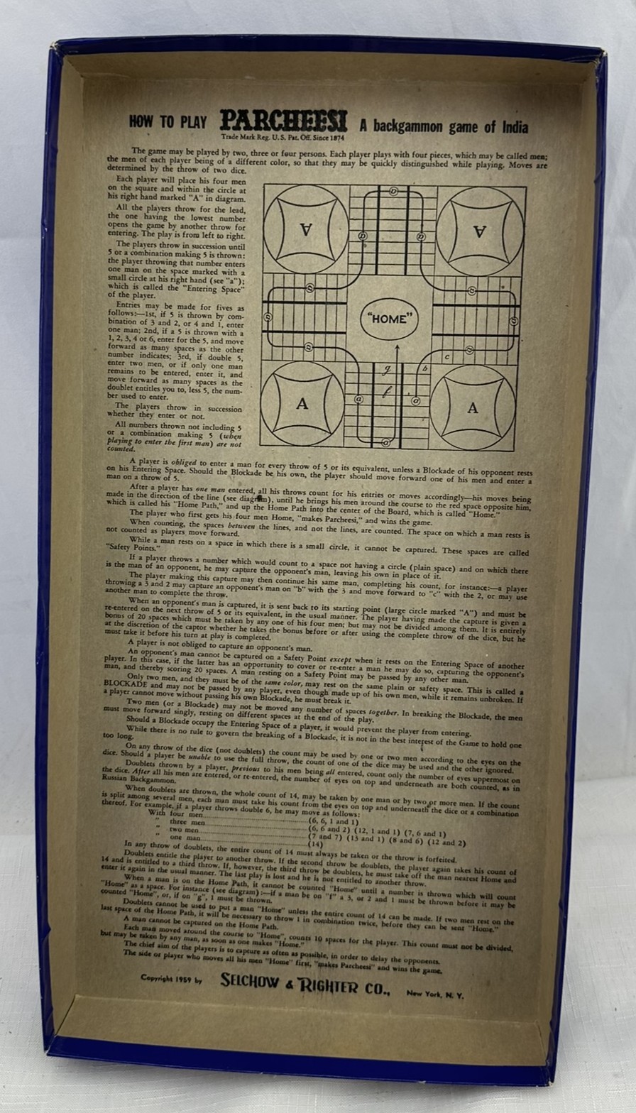 1959 Parcheesi Game Popular Edition by Selchow & Righter Complete in Great Cond