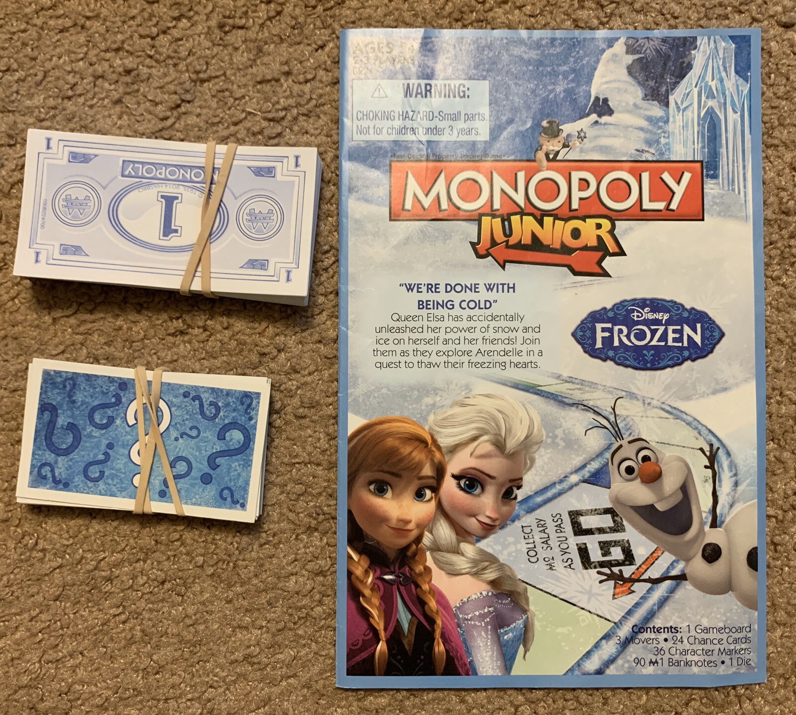 Monopoly Junior Disney Frozen Edition Board Game Elsa Anna Olaf Complete Set