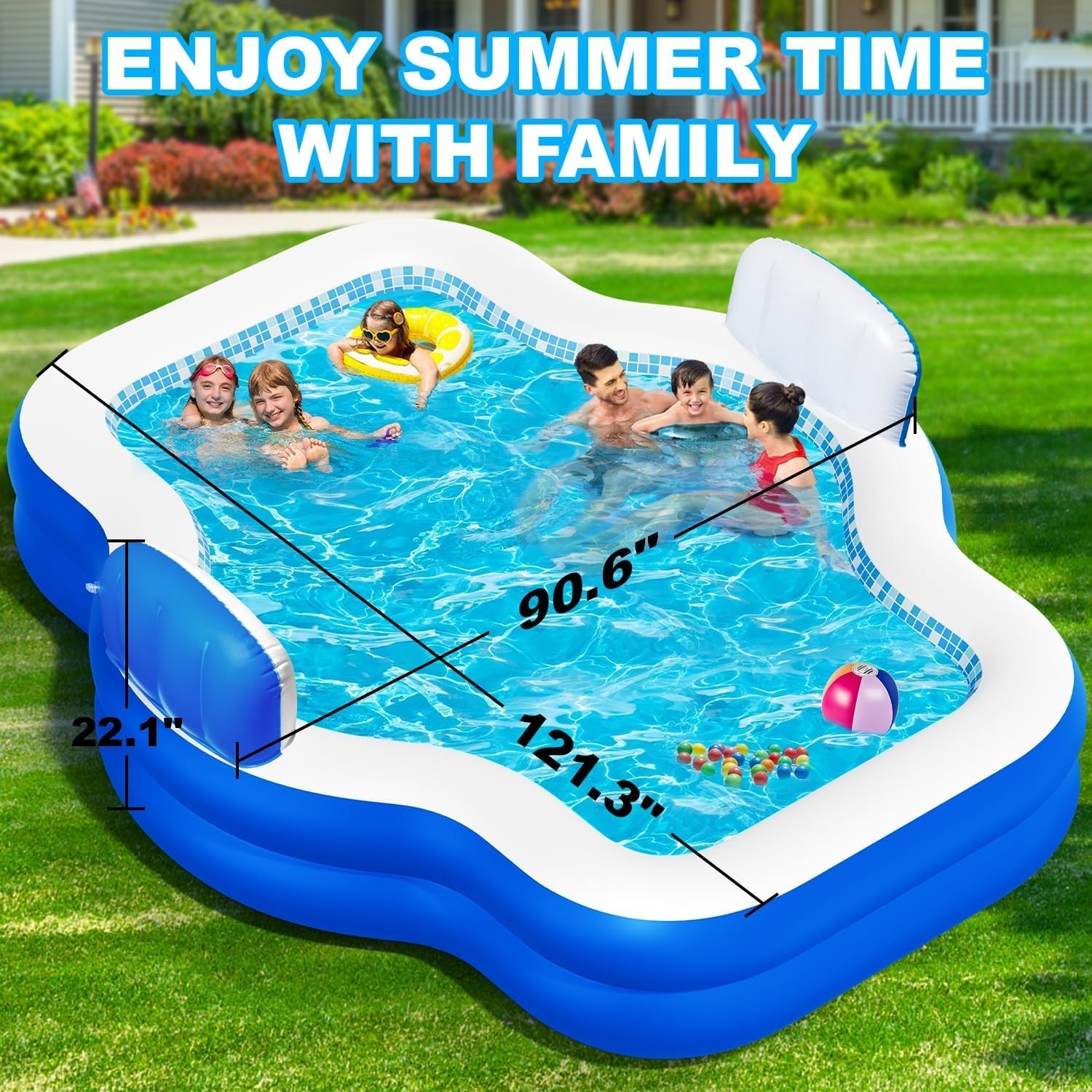 Inflatable Swimming Pool 10.1FT x 7.5FT Heavy Duty XL Light Blue SPA015