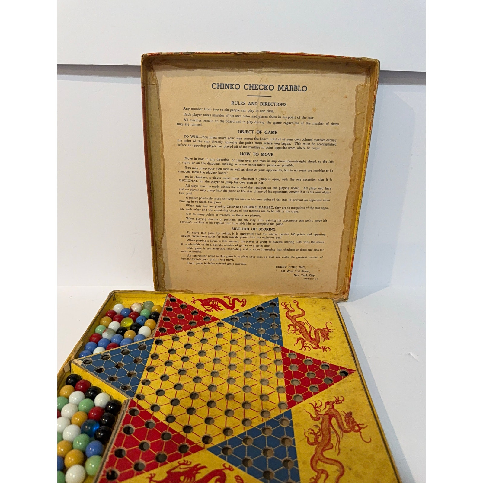 Vintage Chinko Checko Marblo Chinese Checkers with Marbles 1950’s