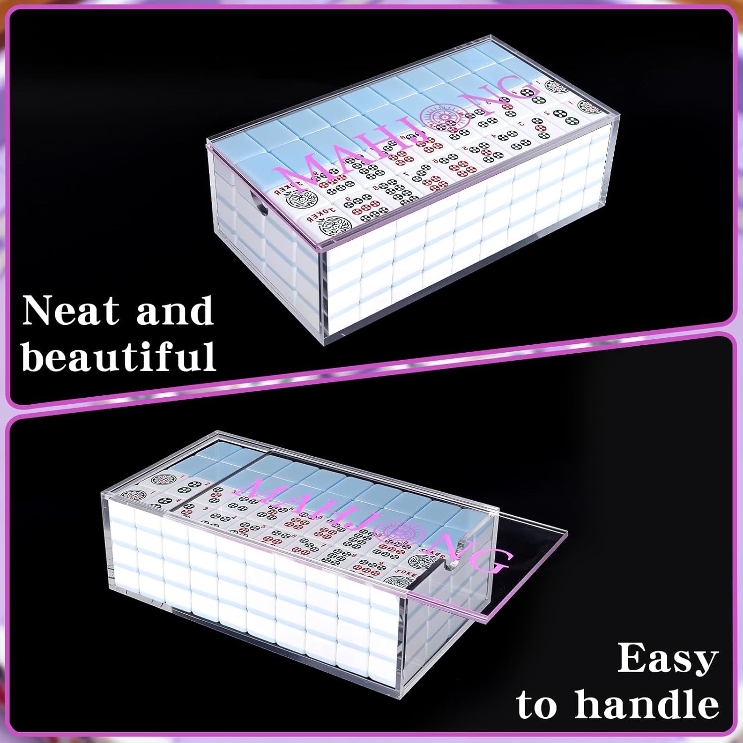 1pcs Empty Acrylic Mahjong Case Only for 1.2″×0.9″×0.5″ Mahjong Tiles-Transpa…