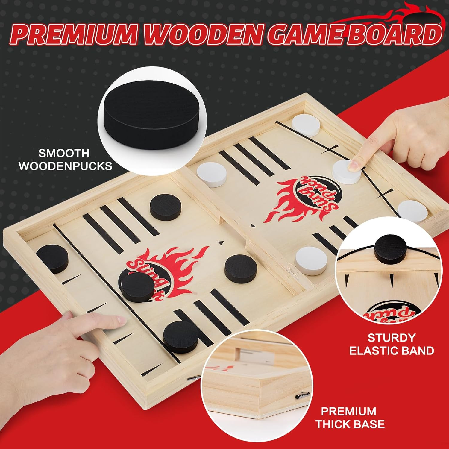 Large Fast Classic Slingshot Puck Game, Wooden Hockey Board Games for Family Nig