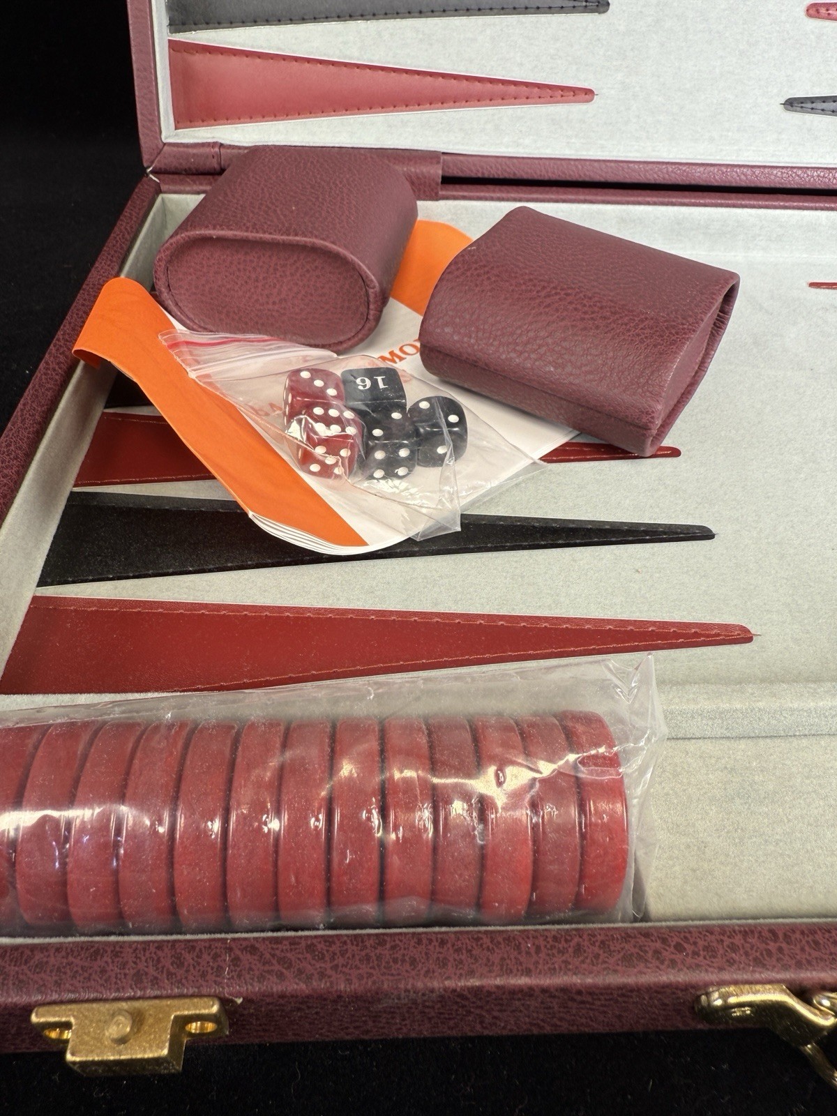 WE Games Burgundy/Black Leatherette Backgammon Set 11 X 18” Closed
