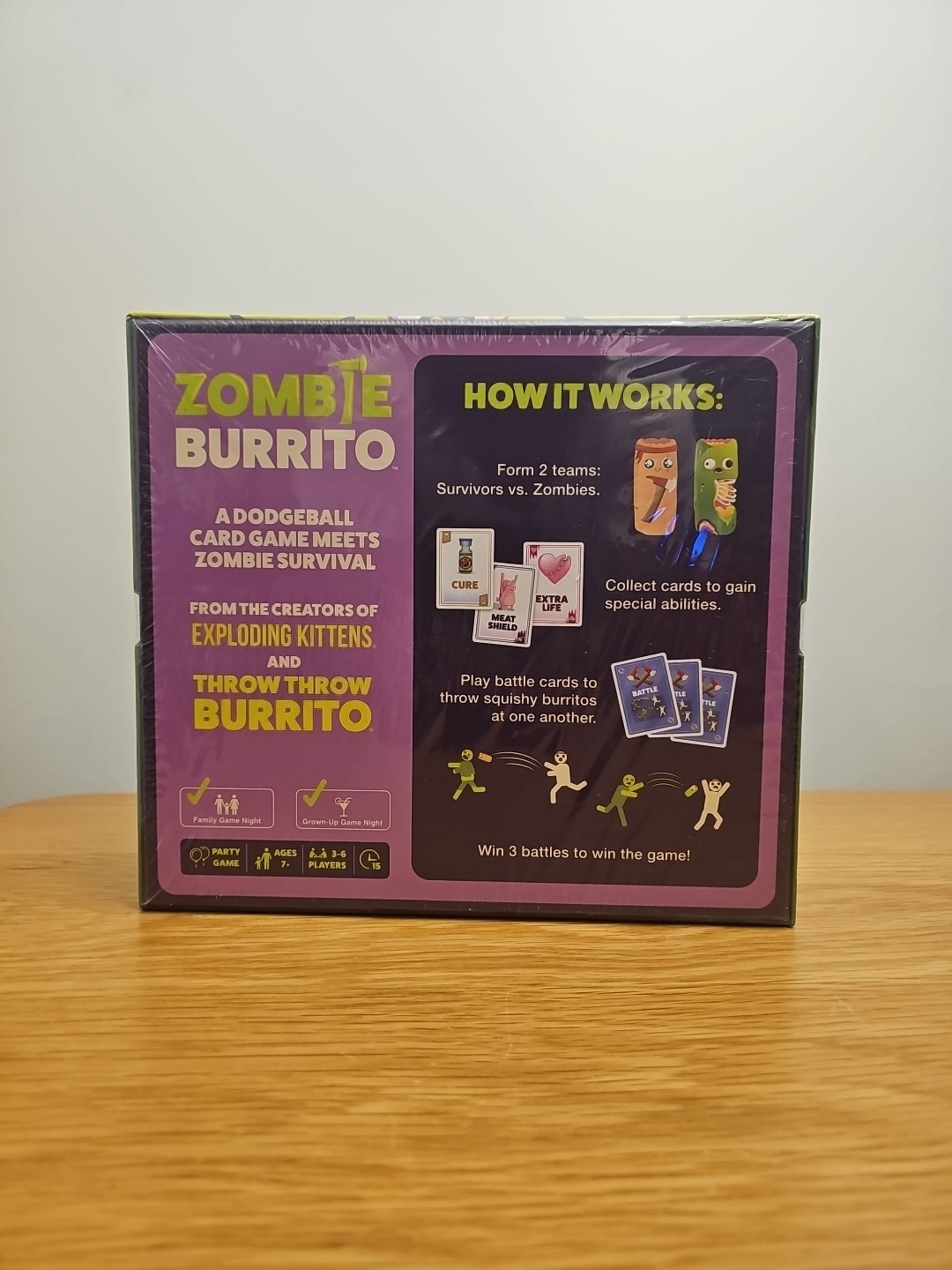 Zombie Burrito game a dodgeball card game (3-6 players, ages 7+, party game)