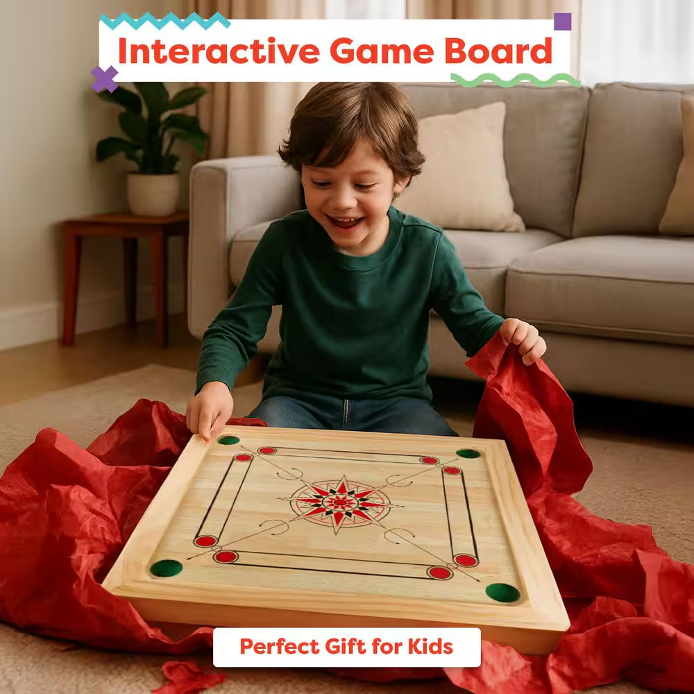 Wooden Carrom Board Game with Cue Sticks