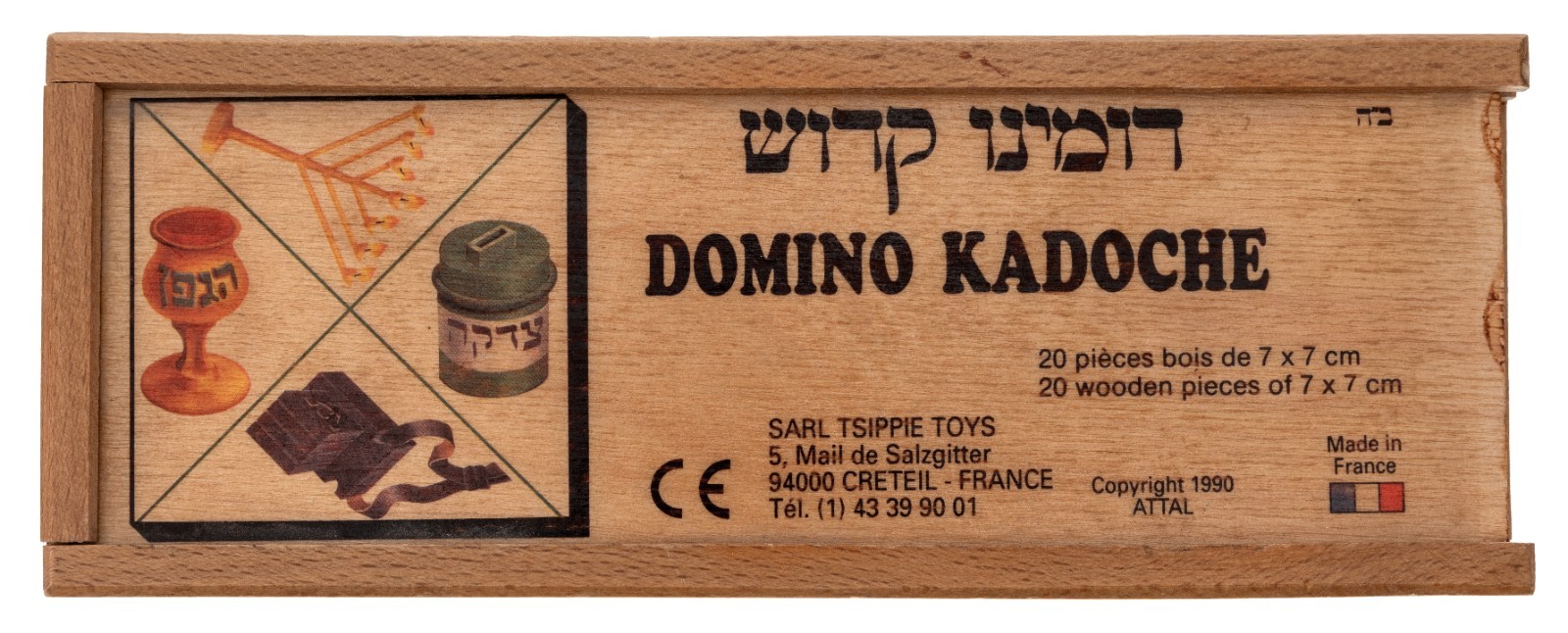 Domino Kadoche 20 Wood Pieces 7x7cm 1990 Attal Sarl Tsippie Toys Made in France