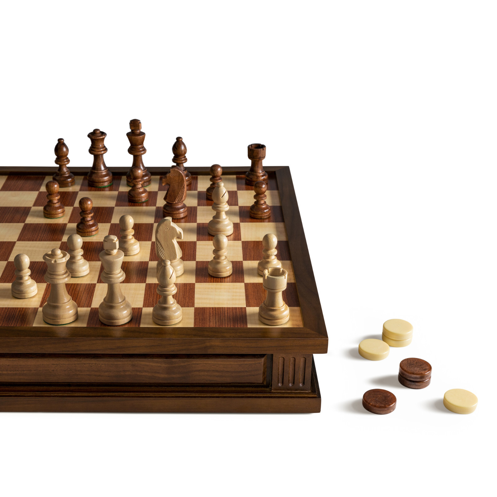 WS Game Company Chess Checkers 7-in-1 Heirloom Edition with Solid Walnut Cabinet