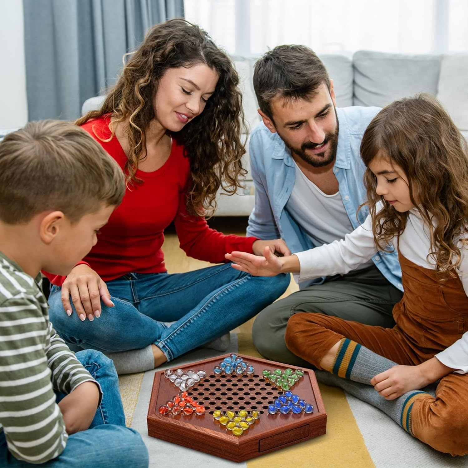 14.2” Chinese Checkers Game Set w/ 72 Glass Marbles + Storage Drawer