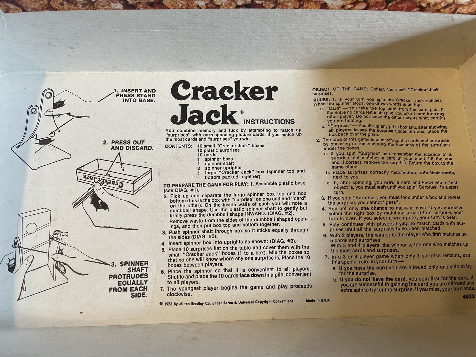 Vintage 1976 Milton Bradley Cracker Jack Toy Surprise Board Game