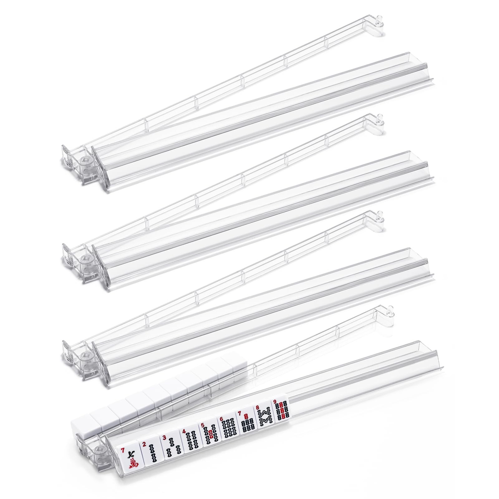 Mahjong Racks with Pushers, 4PCS Mahjong All-In-One Tile Rack and Pusher, Clear