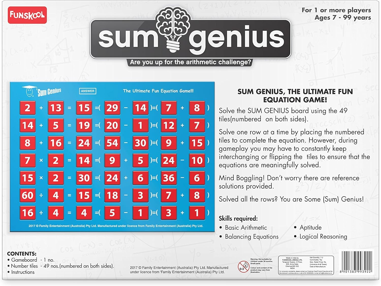 Livevie Sum Genius Math Board Game for Kids Ages 7+, Fun Educational Puzzle
