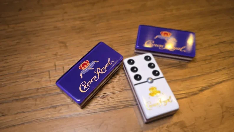 Crown Royal Jumbo Domino Set, Double 6, Metal Spinner, Leather Case