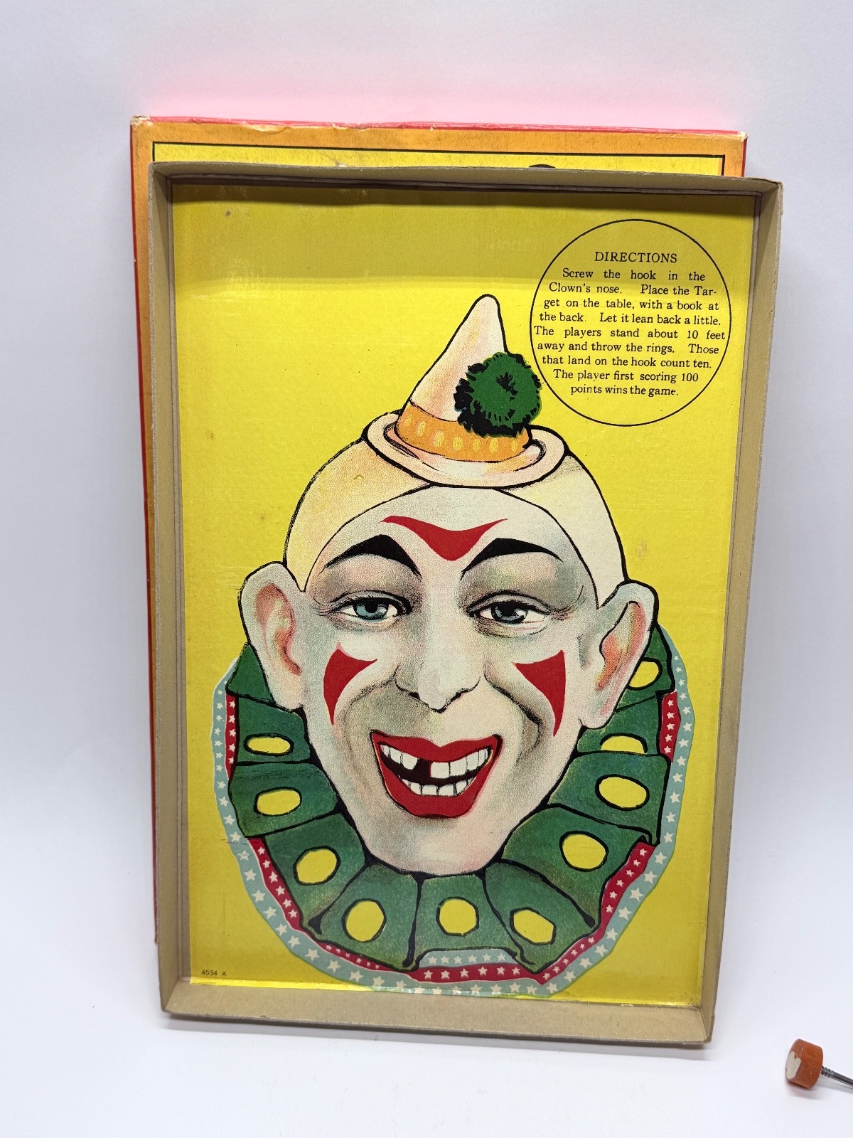 Antique Milton Bradley Ring My Nose Clown Ring Toss Game Comp W/Rings& Direction