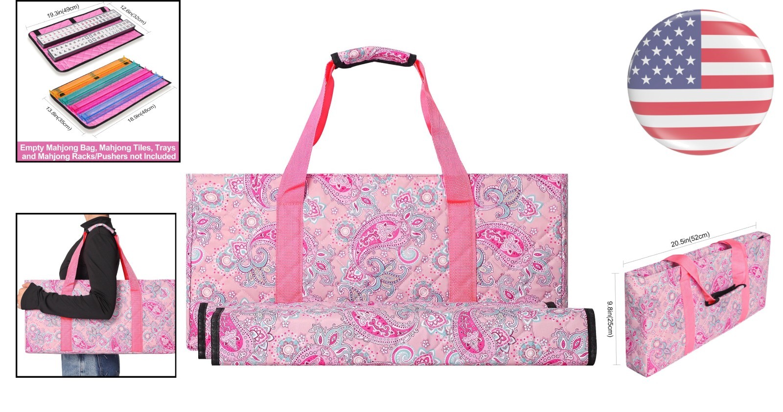 Elegant Pink Printed Mahjong Bag with Two Wrappers – Perfect for Travel