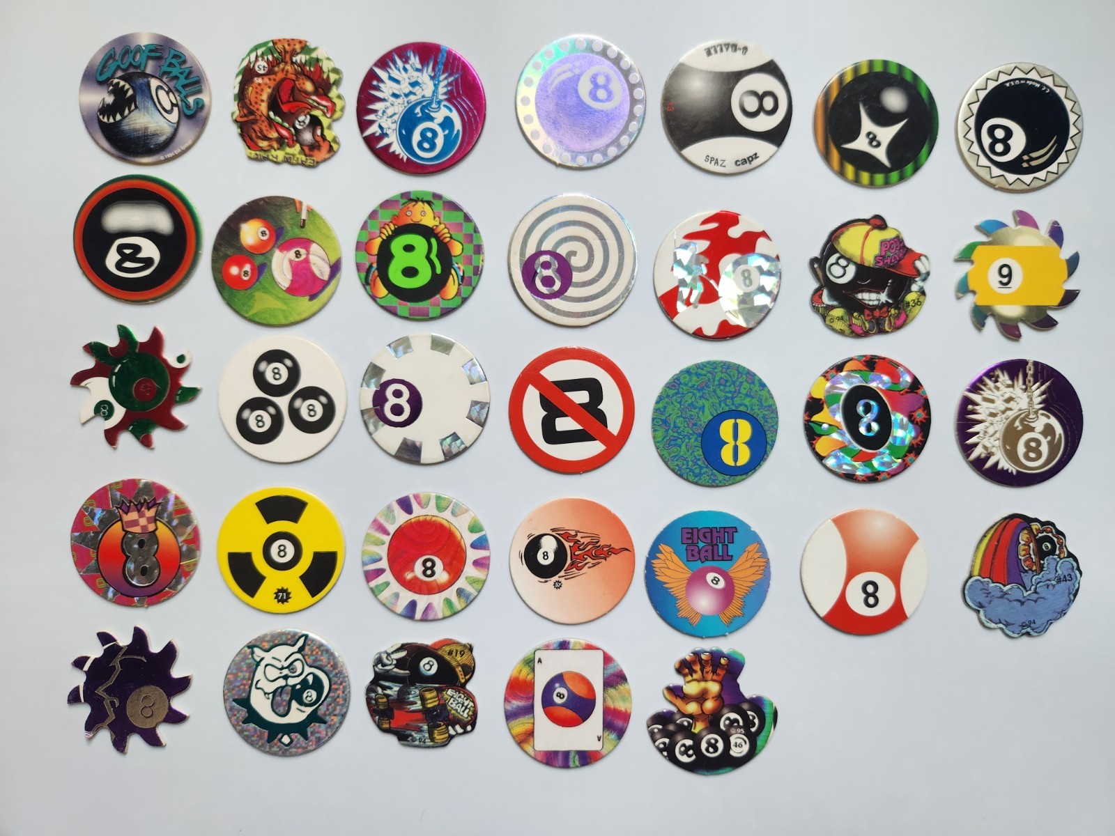 33 90s Vintage Pog Lot #3 8- Ball Theme, Saw/Die-Cut, Holograms