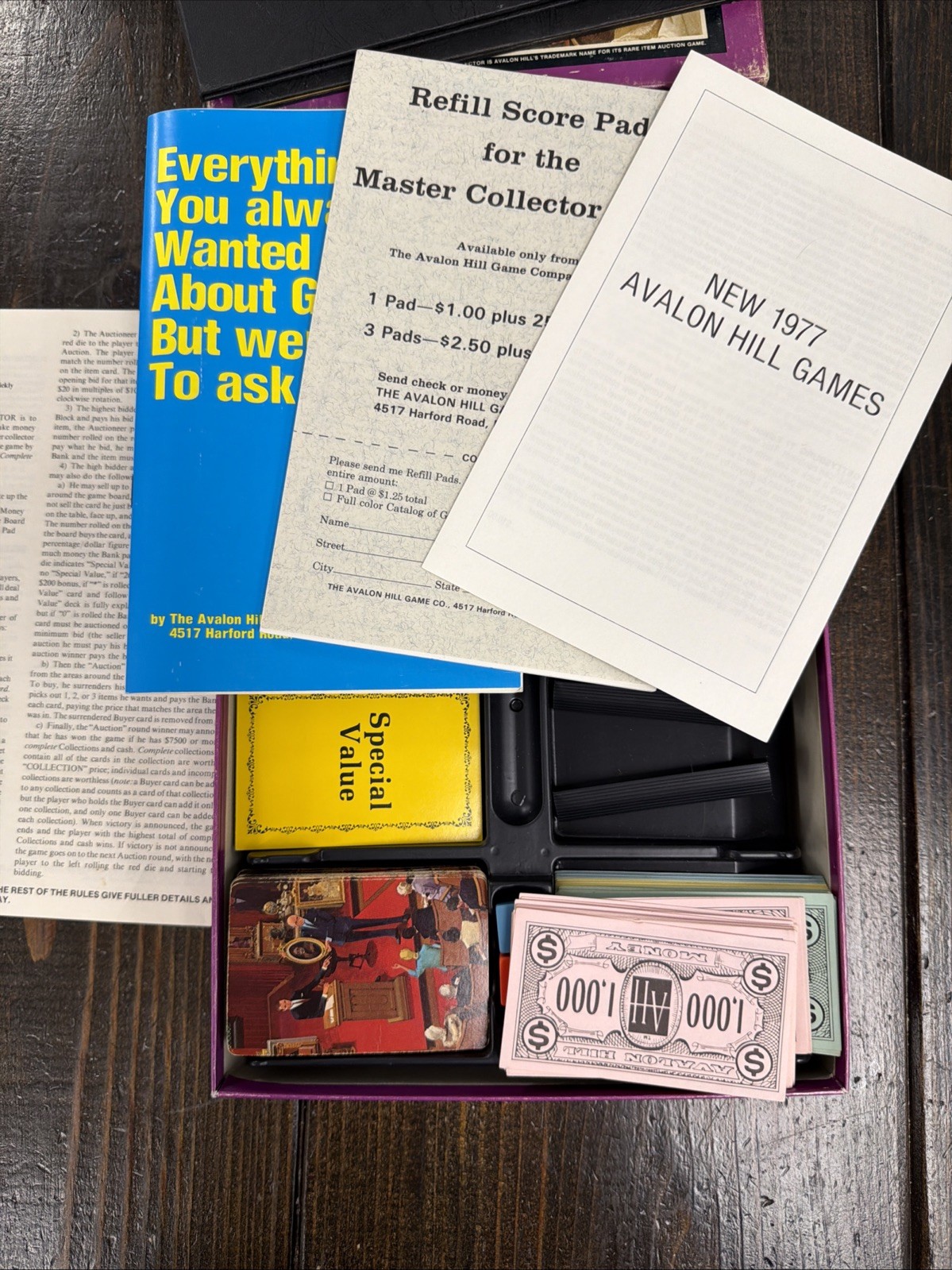 Vintage Avalon Hill The Collector Auction Bookcase Game 1977 Complete