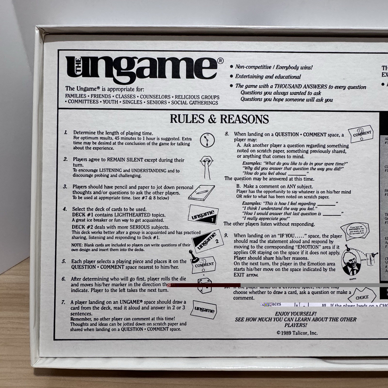 1989 Vintage THE UNGAME Board Game Christian Version – by Talicor Inc. Complete