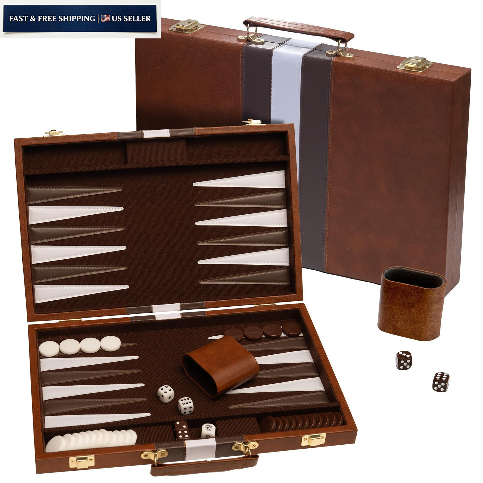 Backgammon Board Game, Deluxe 10 inches x 15 x 0.1 inches, Brown