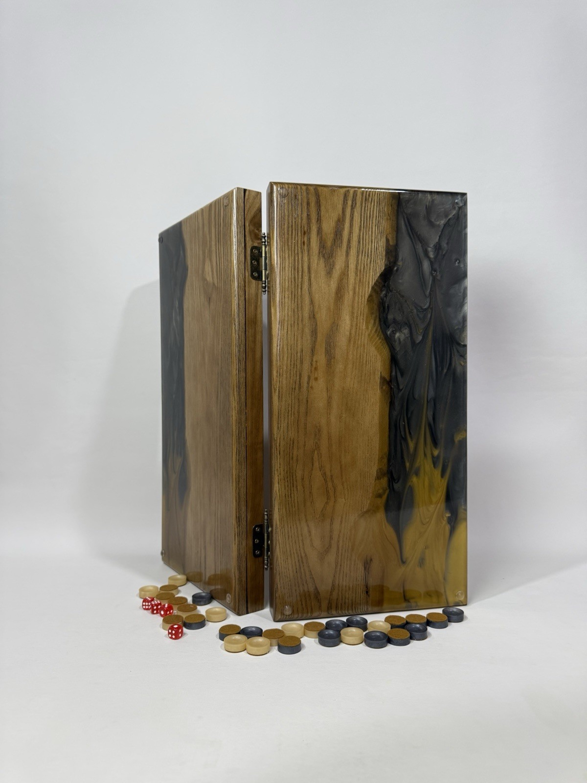 Exclusive Gold Backgammon Board, Wood & Epoxy Resin, Handmade Luxury Game Set