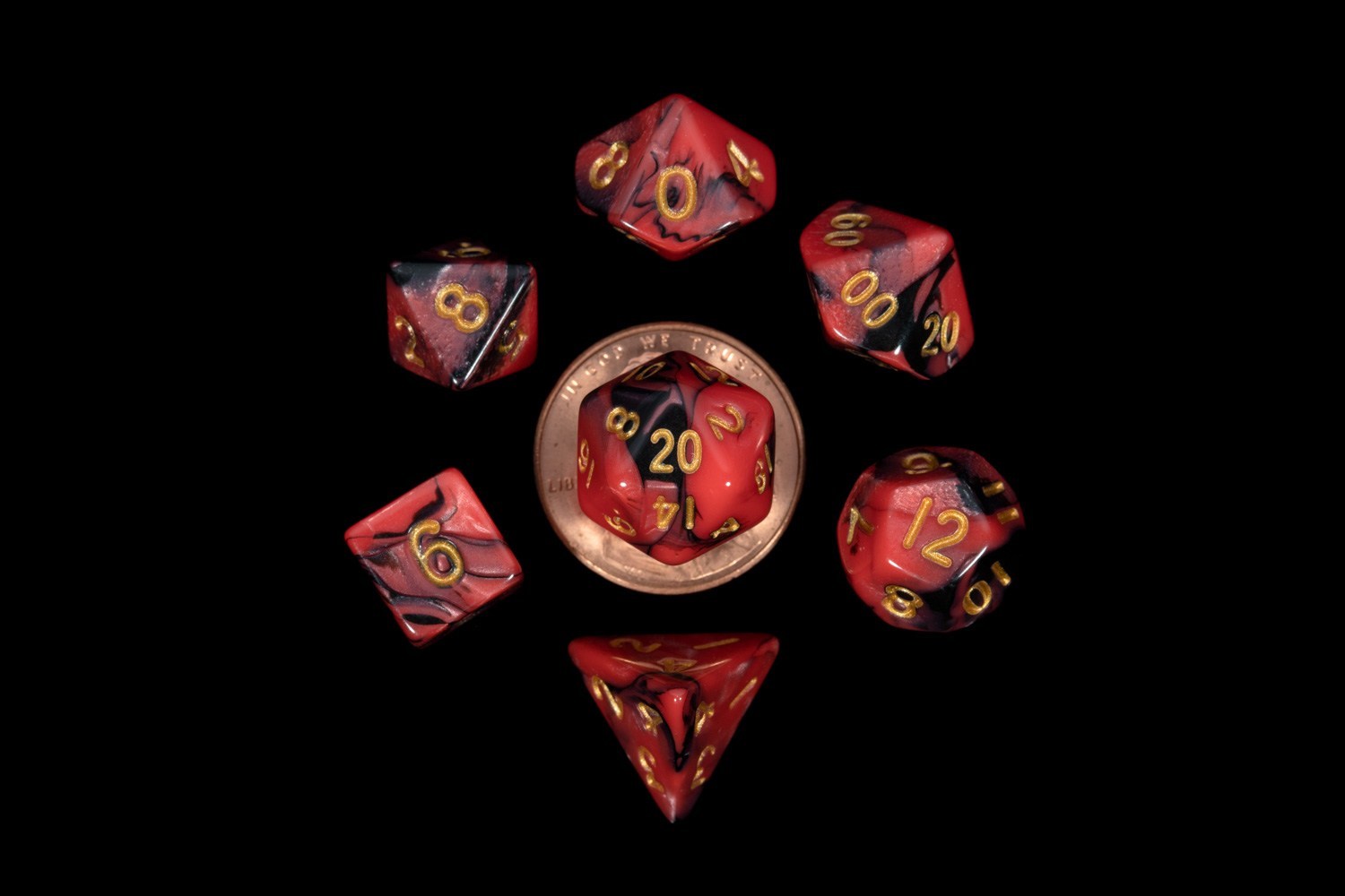 12mm Marble Red-Black w/Gold Dice Set DnD Rpg