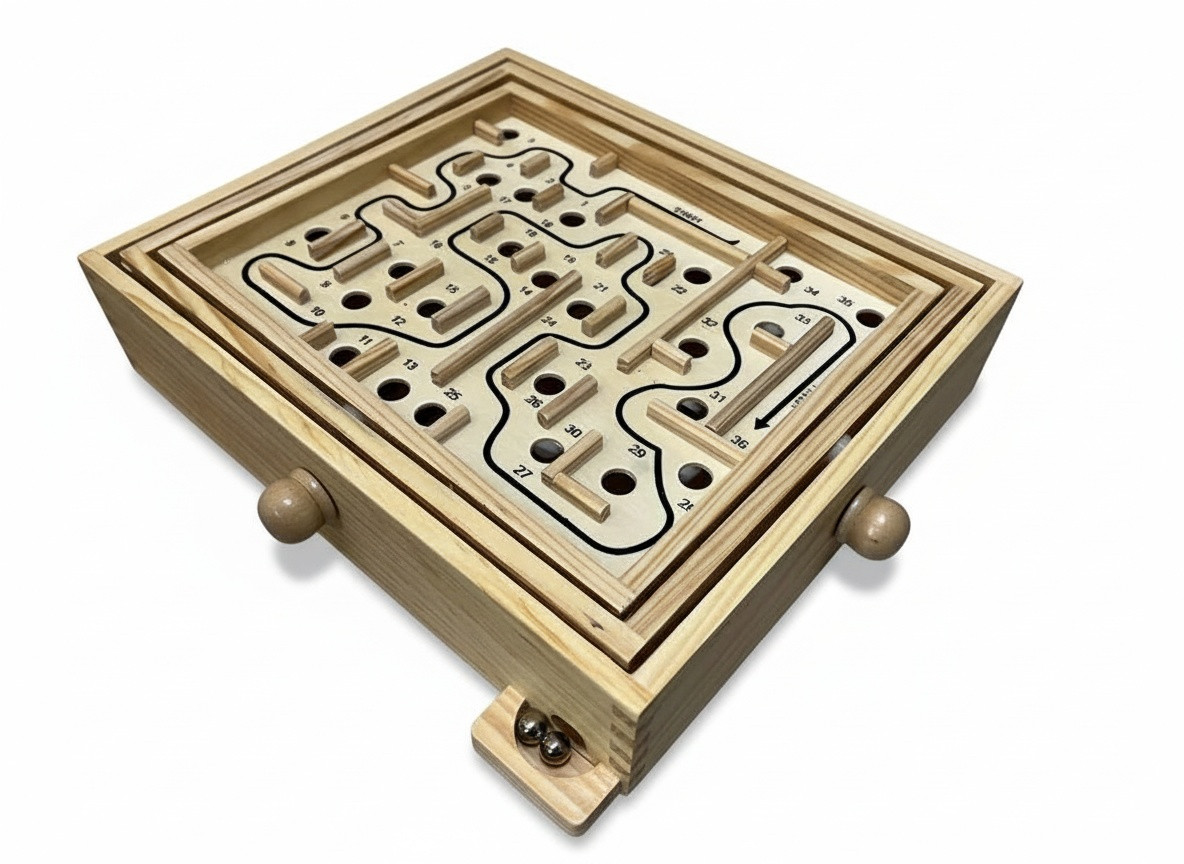 Wooden Marble Maze Labyrinth Tilt Balance Dexterity Puzzle Game Board Brain Game