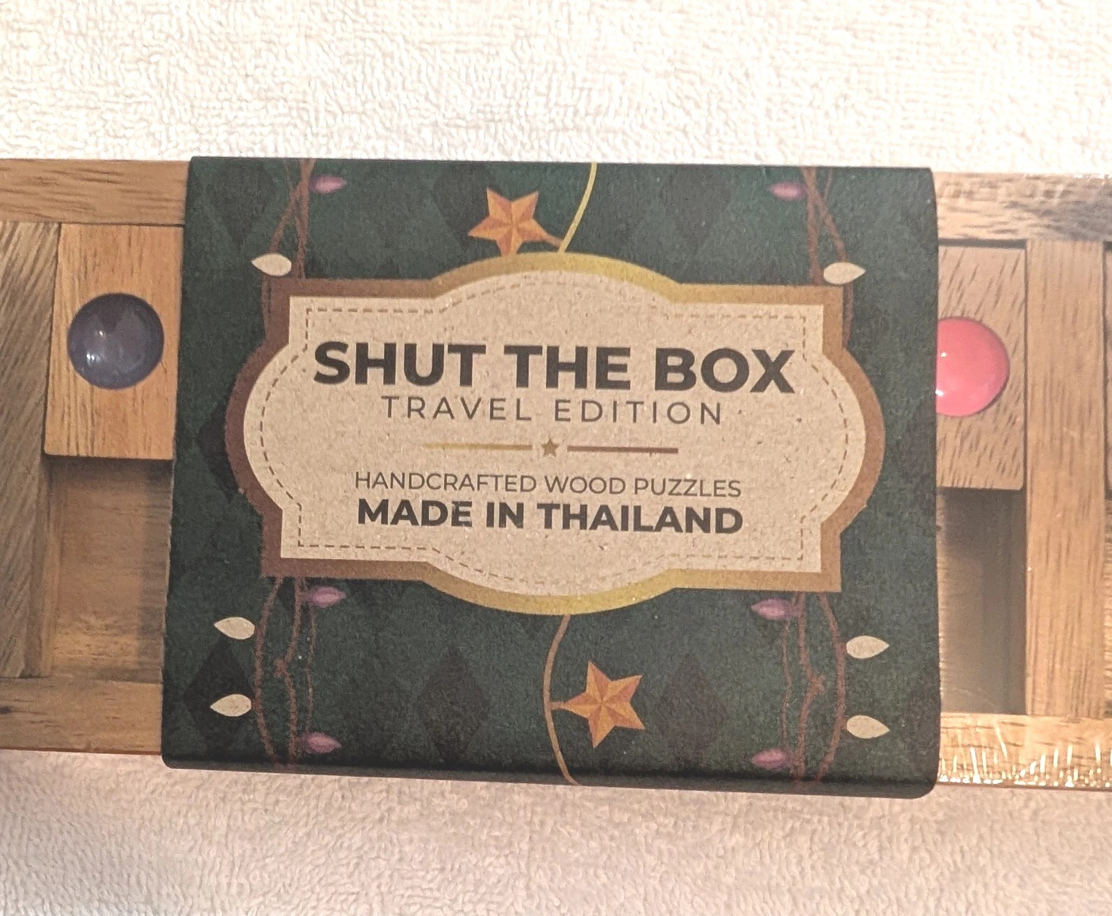 Shut The Box Wooden Travel Edition Game Handcrafted Wood Puzzle Thailand NEW