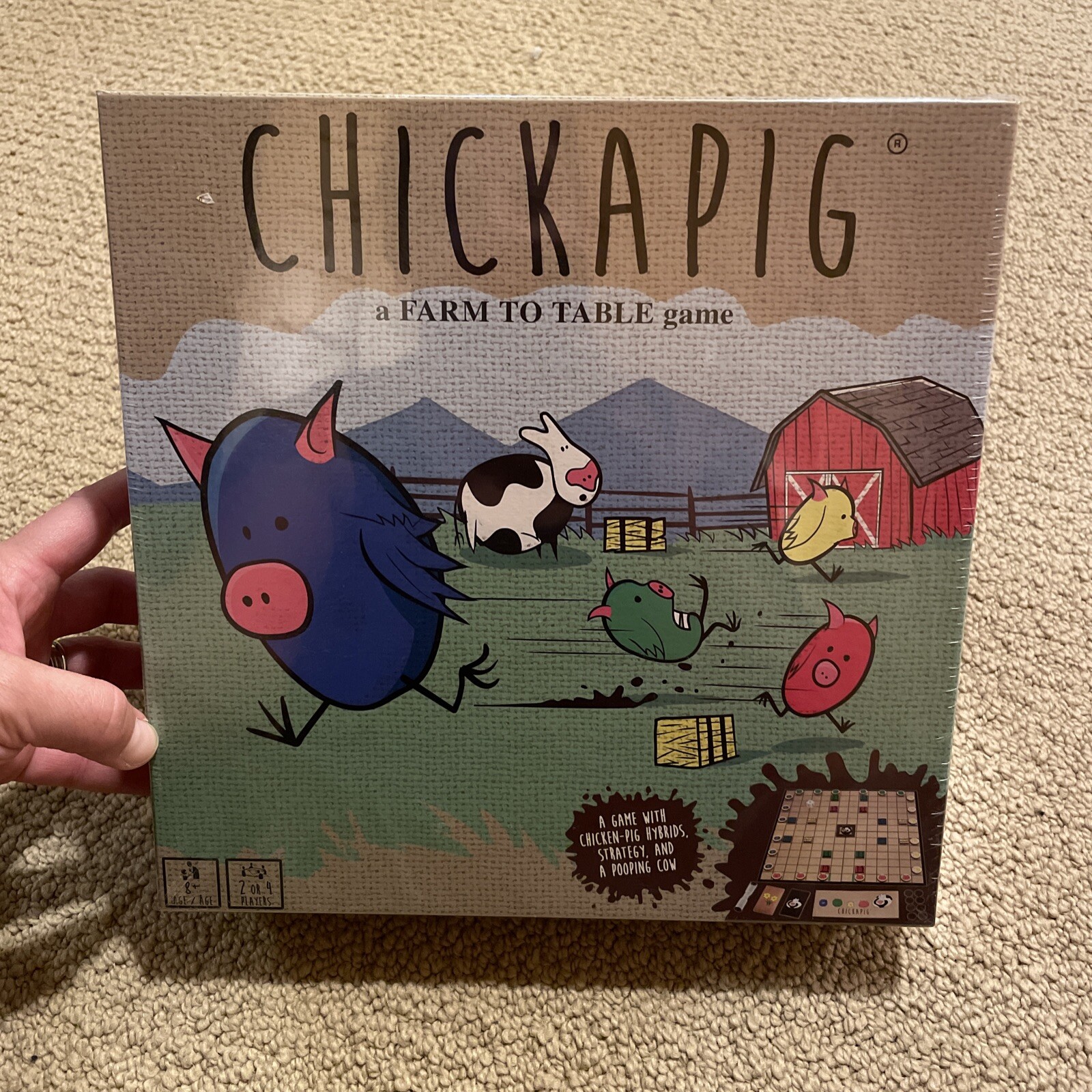 Chickapig Board Game Family Fun Ages 8+ 2-4 Players Kids Kid Funny Pooping Cow