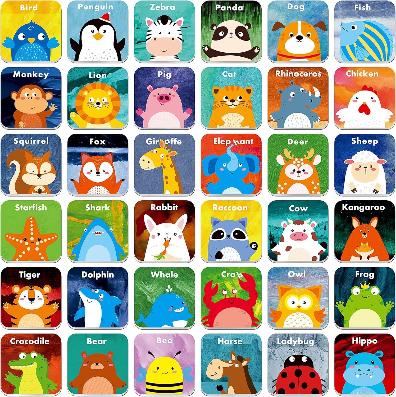 36 Pair Animals Matching Game Cartoon Flash Cards Erasable72 PCs, Each Measur…
