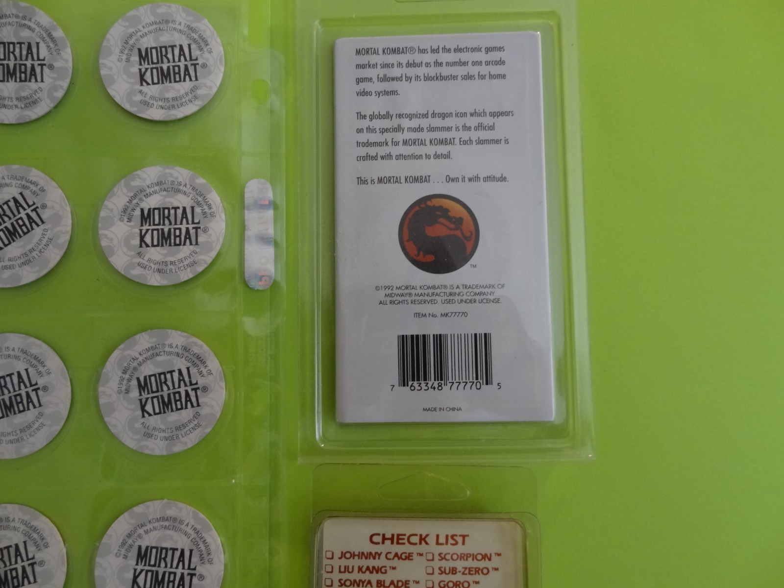 Pogs * Mortal Kombat * Pogs * Set of 20 * 18K Gold Plated Slammer * FREE SHIP *