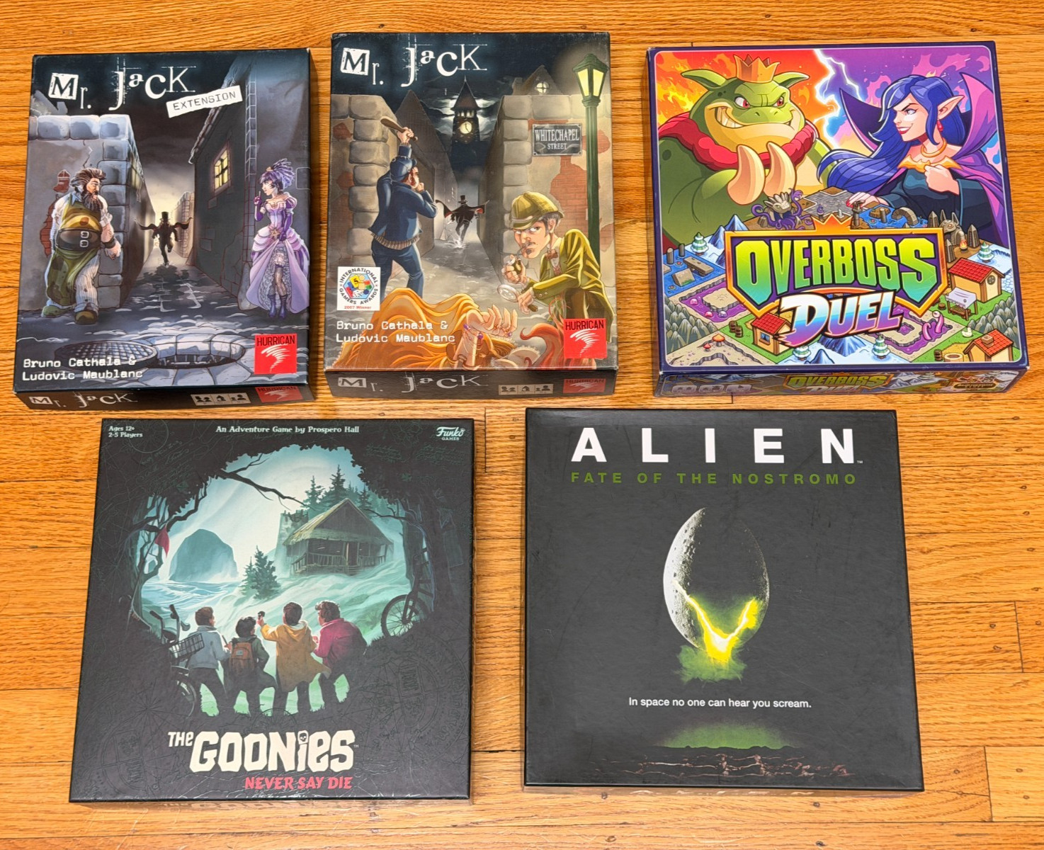 Board Game Bundle/Lot (Alien, The Goonies, Overboss, Mr Jack + Expansion)
