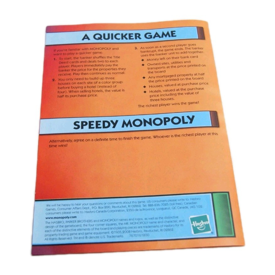Monopoly Banking Unit, Bank Cards (6) & Rules – Here & Now Replacement Parts Set