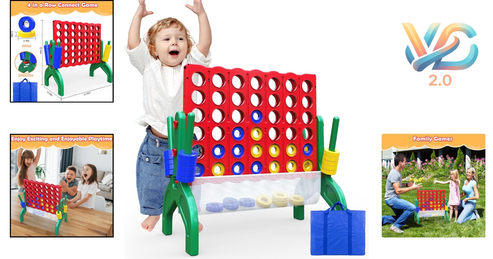 Giant 4-in-A-Row Connect Game Set for Kids & Adults Outdoor Indoor Portable