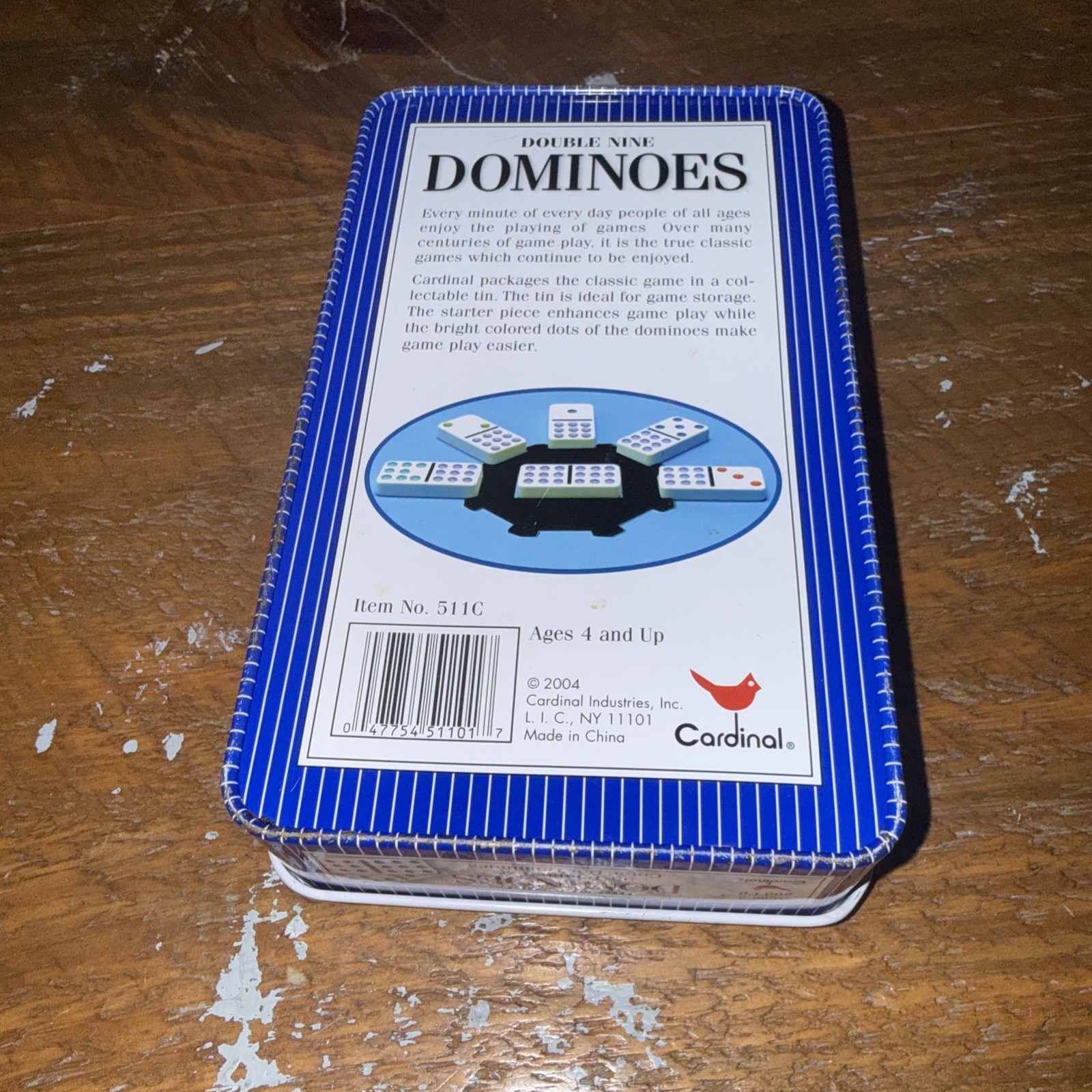 Double Nine Dominoes (55 Jumbo Size Color Dot) by Cardinal With Tin Container