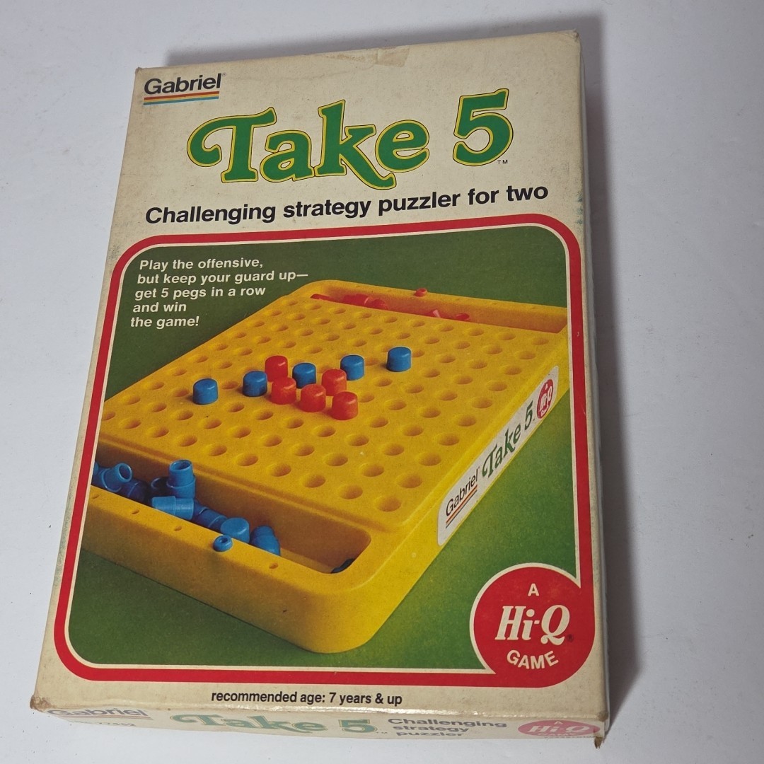 Vintage Take 5 Board Game W/ Box 1977 Gabriel Hi-Q Strategy Puzzler