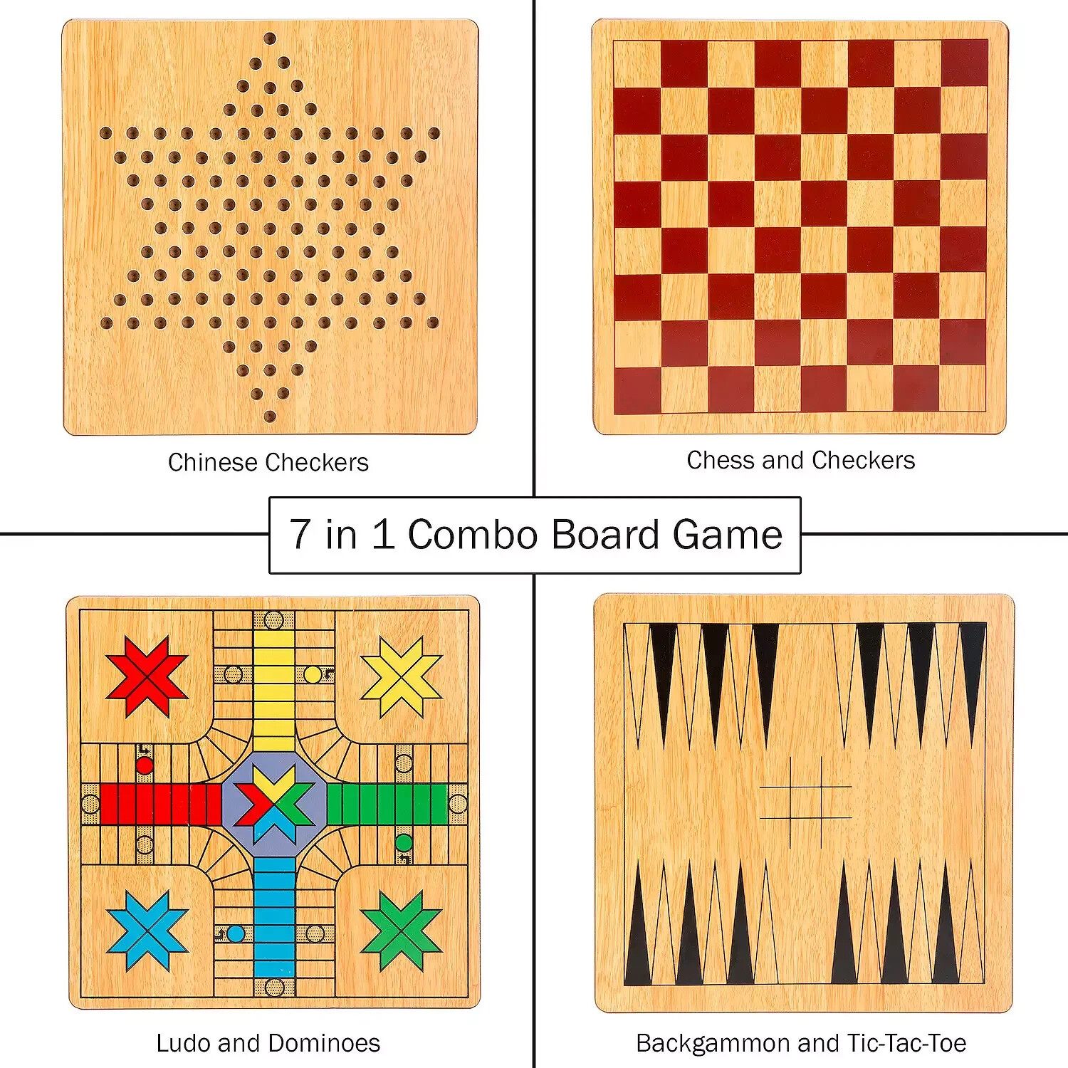 Hey! Play! 7-in-1 Combo with Checkers, Chess, Ludo, Backgammon, & More