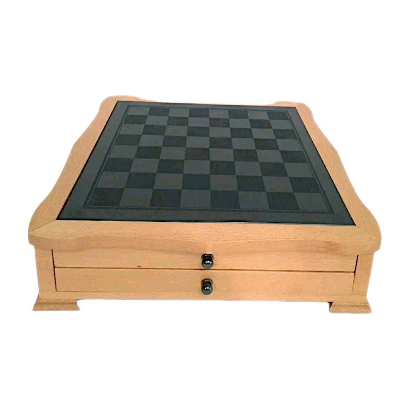 6 Game Combination Set Black Glass Board With Nice Solid Wood Holding Box 14×14