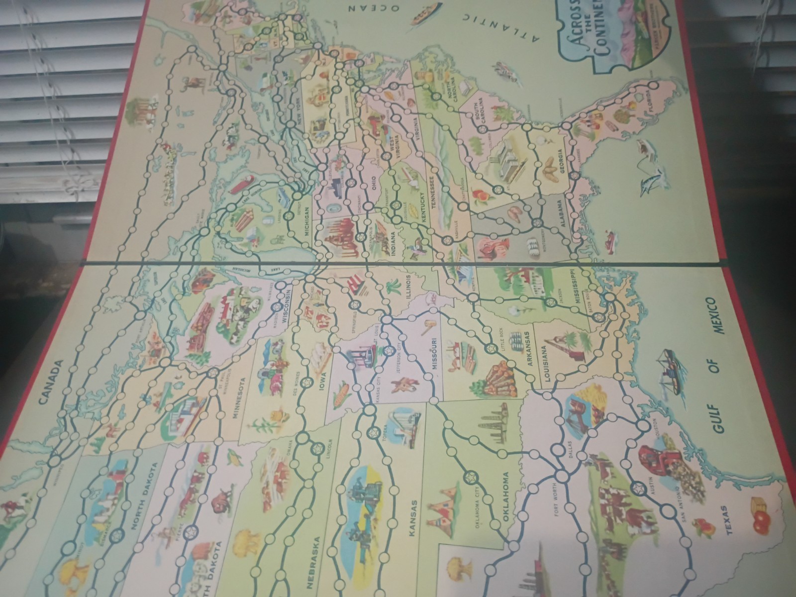 Vintage Parker Brothers Across the Continent Board Game 1952 USA Map