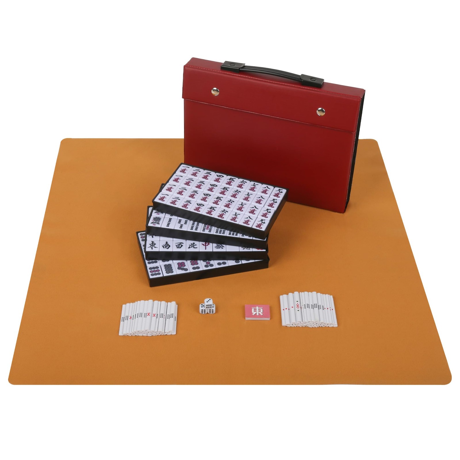 QYMZKA Japanese Riichi Mahjong Set, White and Yellow Tiles – with Red Box, Ea…