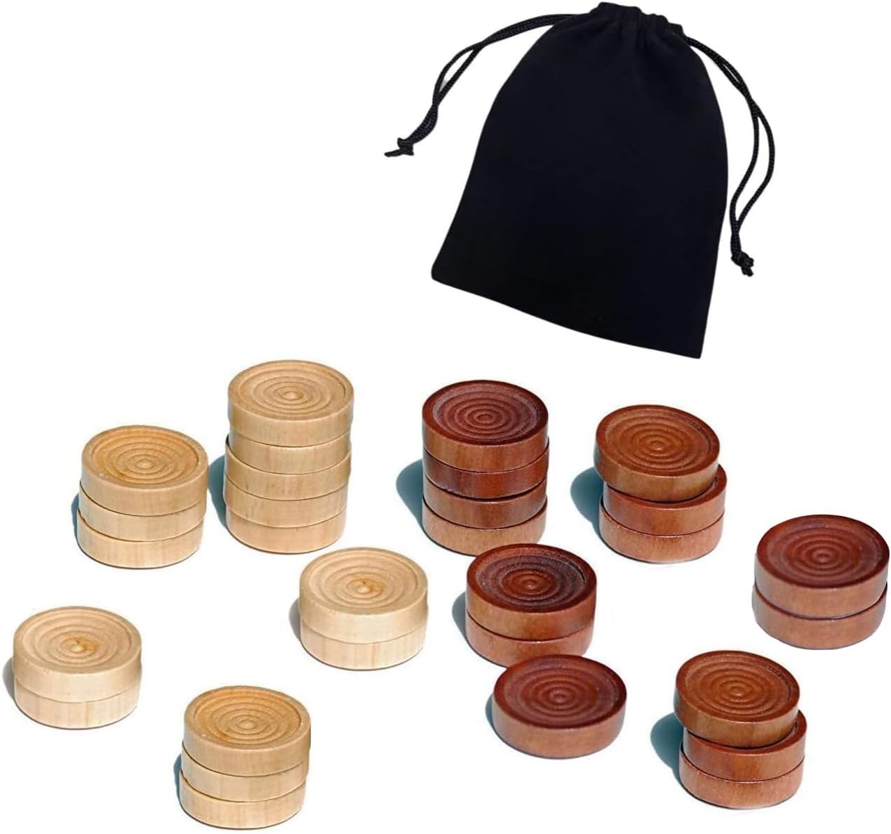 Wooden Checkers & Backgammon Pieces – Dark Brown/Natural 30 Count Set