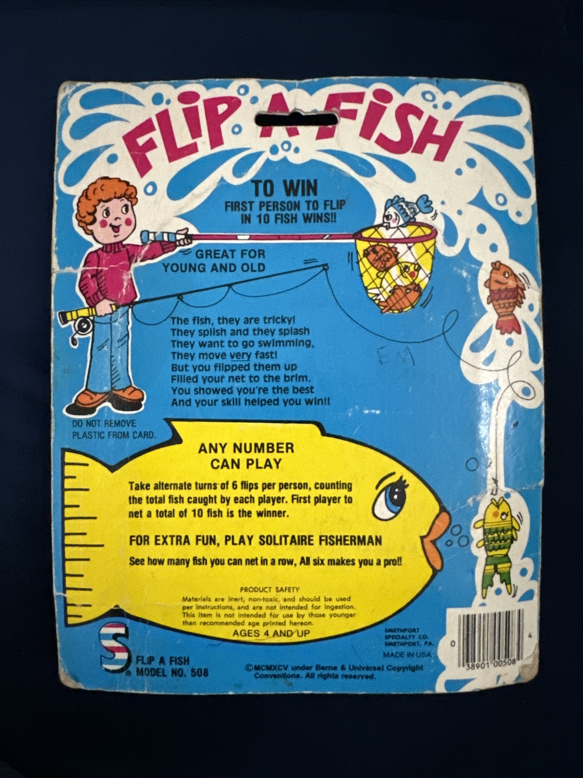 Vintage 1995 SMETHPORT SPECIALTY CO. “FLIP A FISH” Toy GAME MODEL #508
